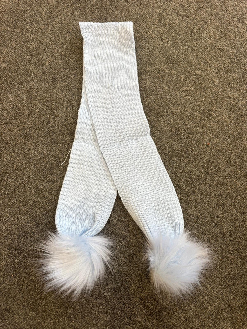 Blue faux fur pom pom scarf