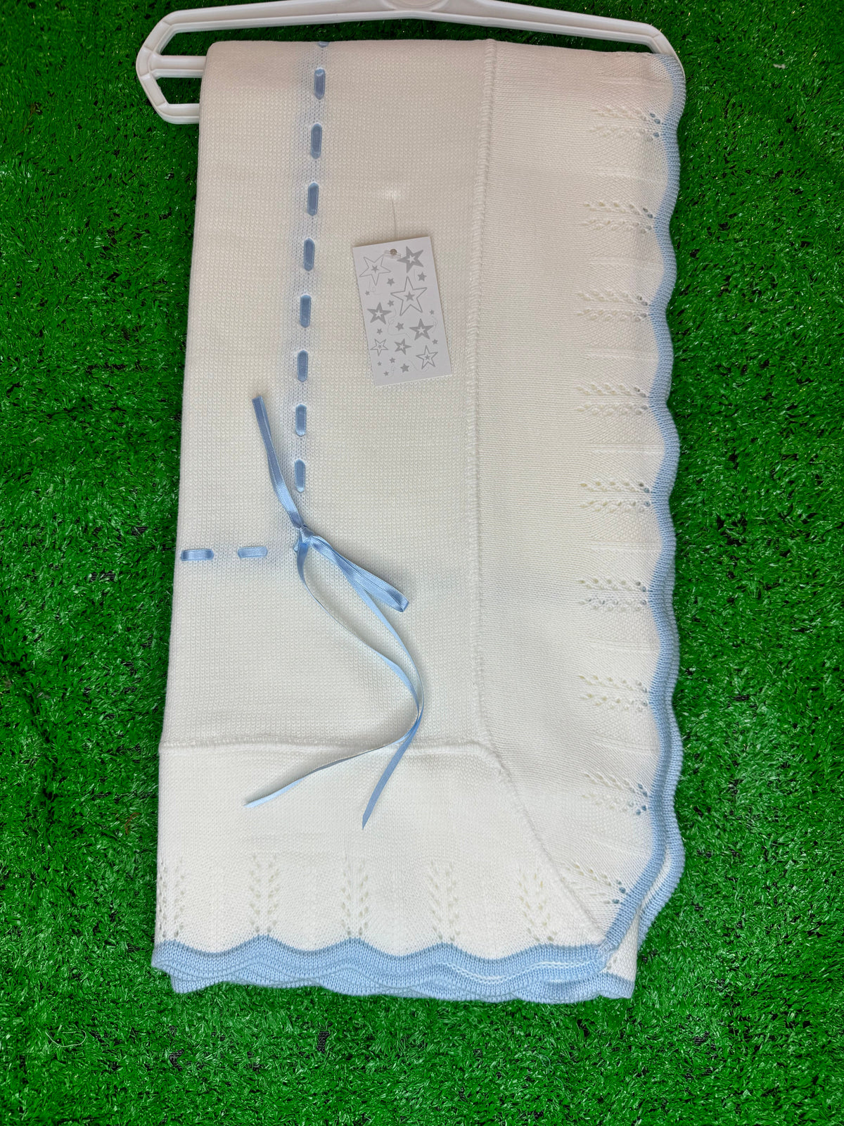 Baby blue & white blanket