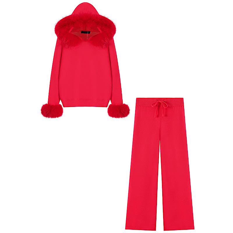Betsy knitted flare tracksuit red