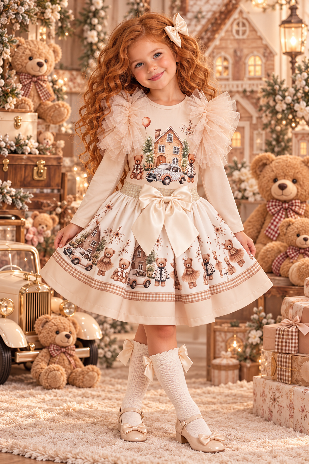 Beige Bear skirt set
