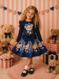 Bow bear navy skirt set